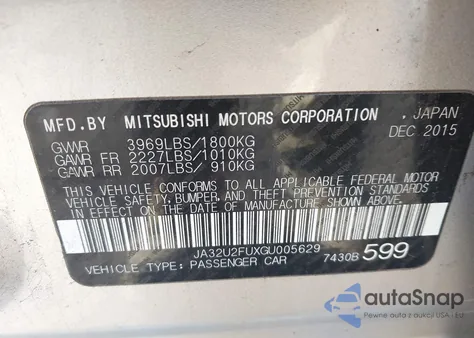 2016 Mitsubishi Lancer Es из США, поврежденный, VIN JA32U2FUXGU005629